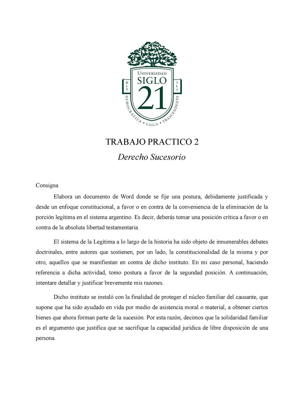 TP2 Derecho Sucesorio (parte 2) - TRABAJO PRACTICO 2 Derecho Sucesorio ...