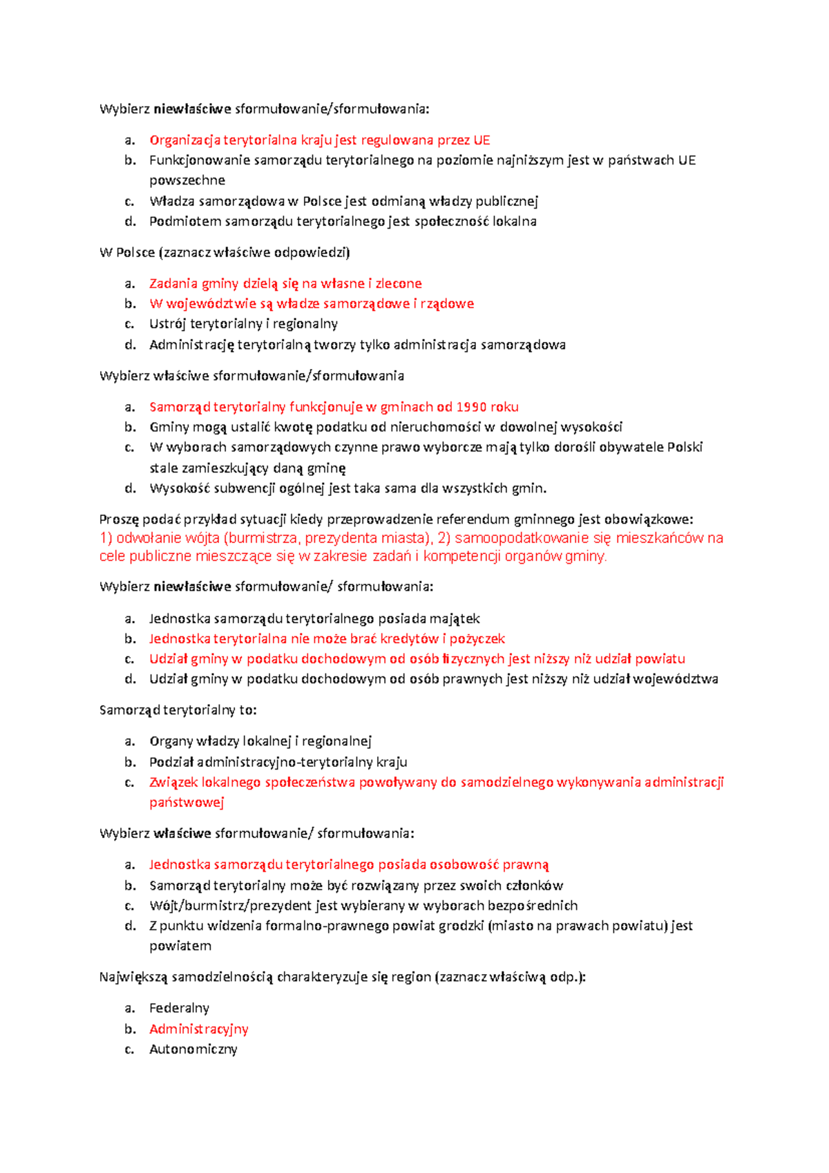 Sprawdzian Z Wosu Samorząd Lokalny