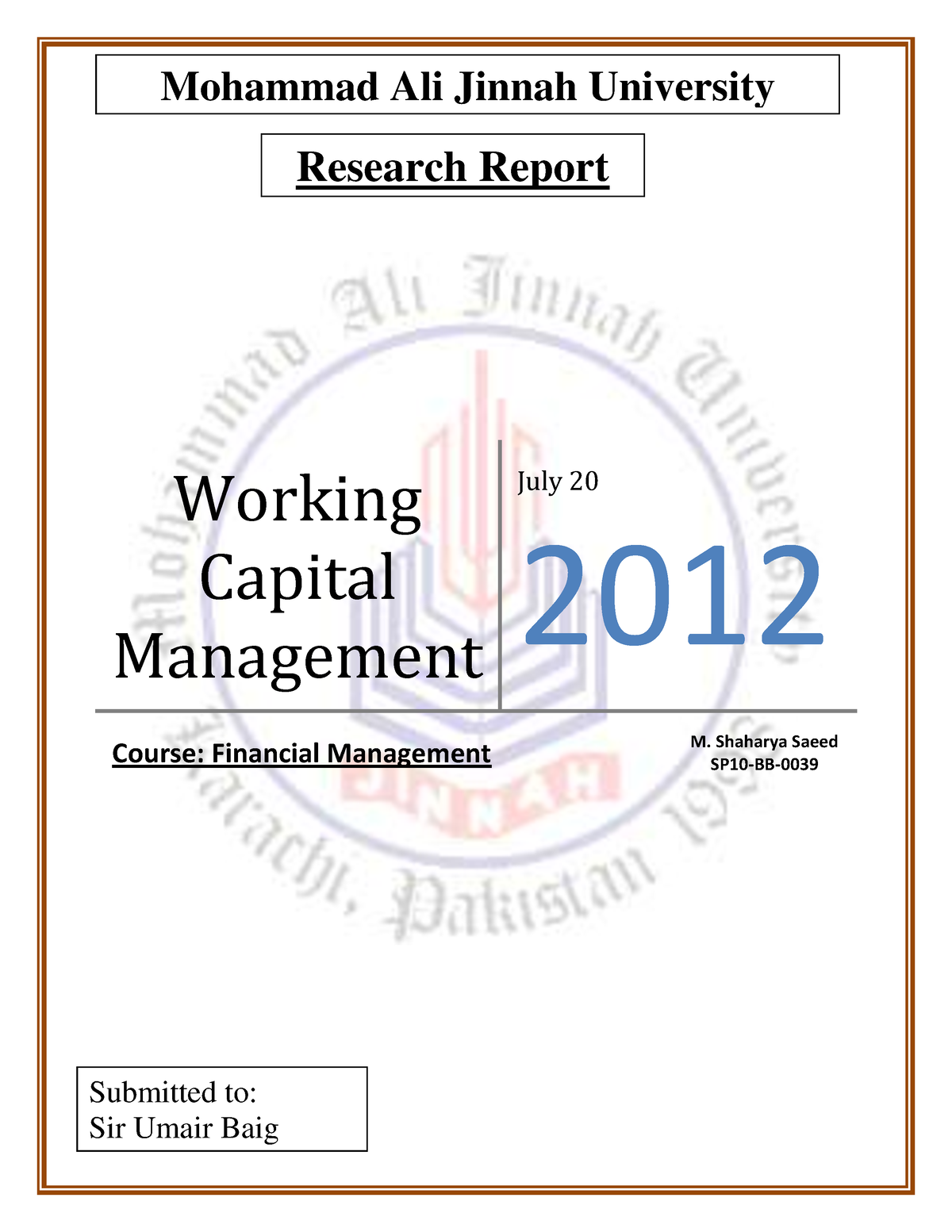 research methodology working capital management project