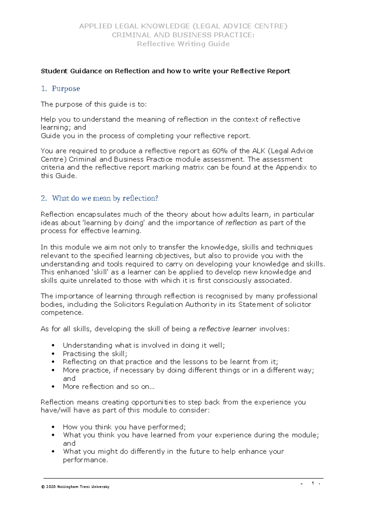 ALK Criminal and Business Practice Guidance on Reflective Writing 21. ...