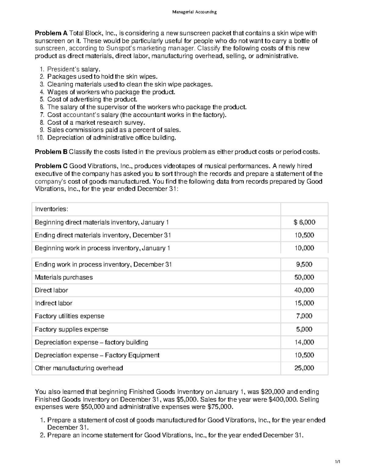 Managerial+Accounting - Managerial Accounting 1/ Problem A Total Block ...