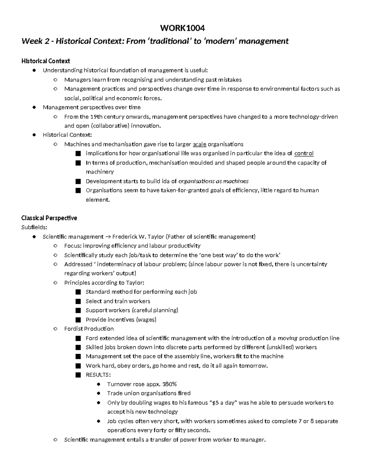 WORK1004 Lecture Notes - WORK Week 2 - Historical Context: From ...