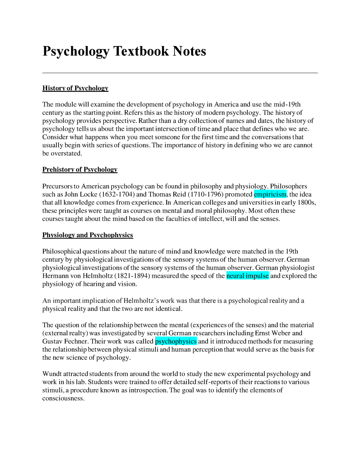 Psyc 2301 Textbook Notes Psychology Textbook Notes History Of Psychology The Module Will 9861