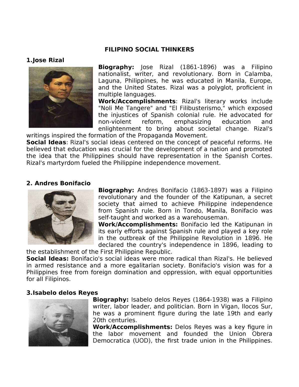 Filipino Social Thinkers - FILIPINO SOCIAL THINKERS 1 Rizal Biography ...