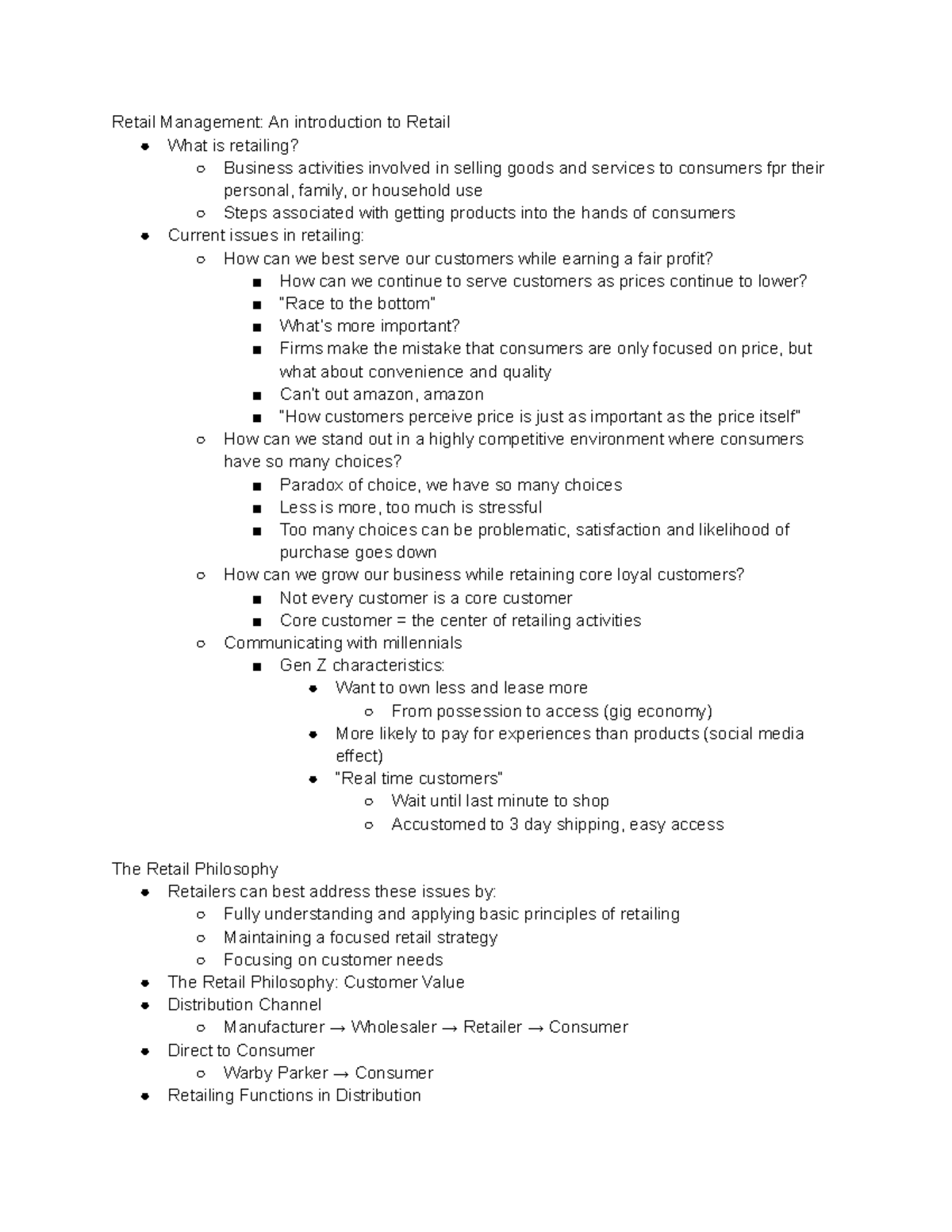 MAR3231 EXAM 1 - Lecture Notes EXAM 1 - Retail Management: An ...