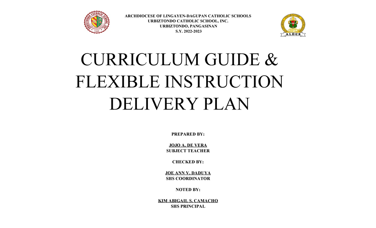 1st quarter FIDP per CURRICULUM GUIDE & FLEXIBLE INSTRUCTION DELIVERY PLAN ARCHDIOCESE OF