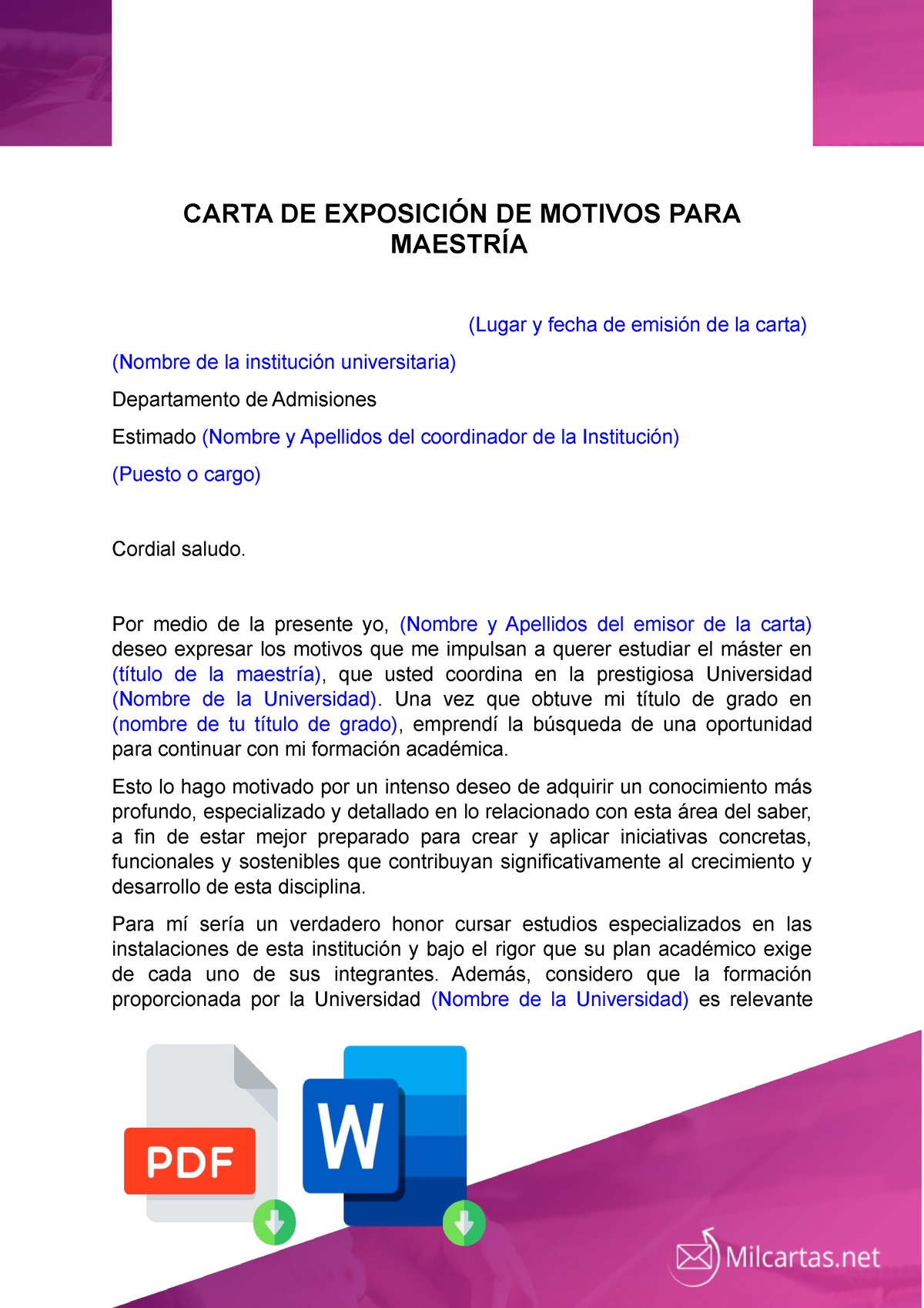 Carta De Exposicion De Motivos Para Maestria Carta De ExposiciÓn De Motivos Para MaestrÍa 6760