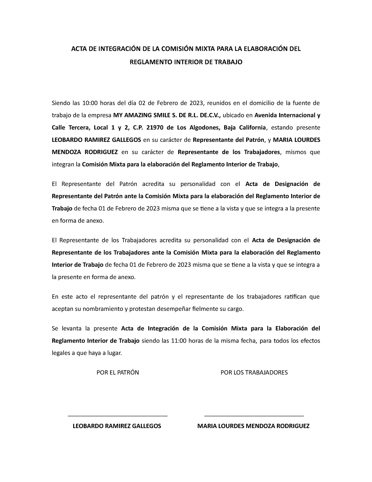 Acta De Integracion De Comision Mixta Adc Acta De IntegraciÓn De La ComisiÓn Mixta Para La 0938