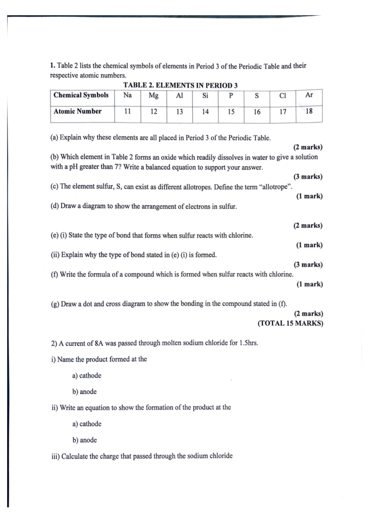 Chem 6.4 - Csec chem paper 2 practice - 1. Table 2 lists the chemical ...