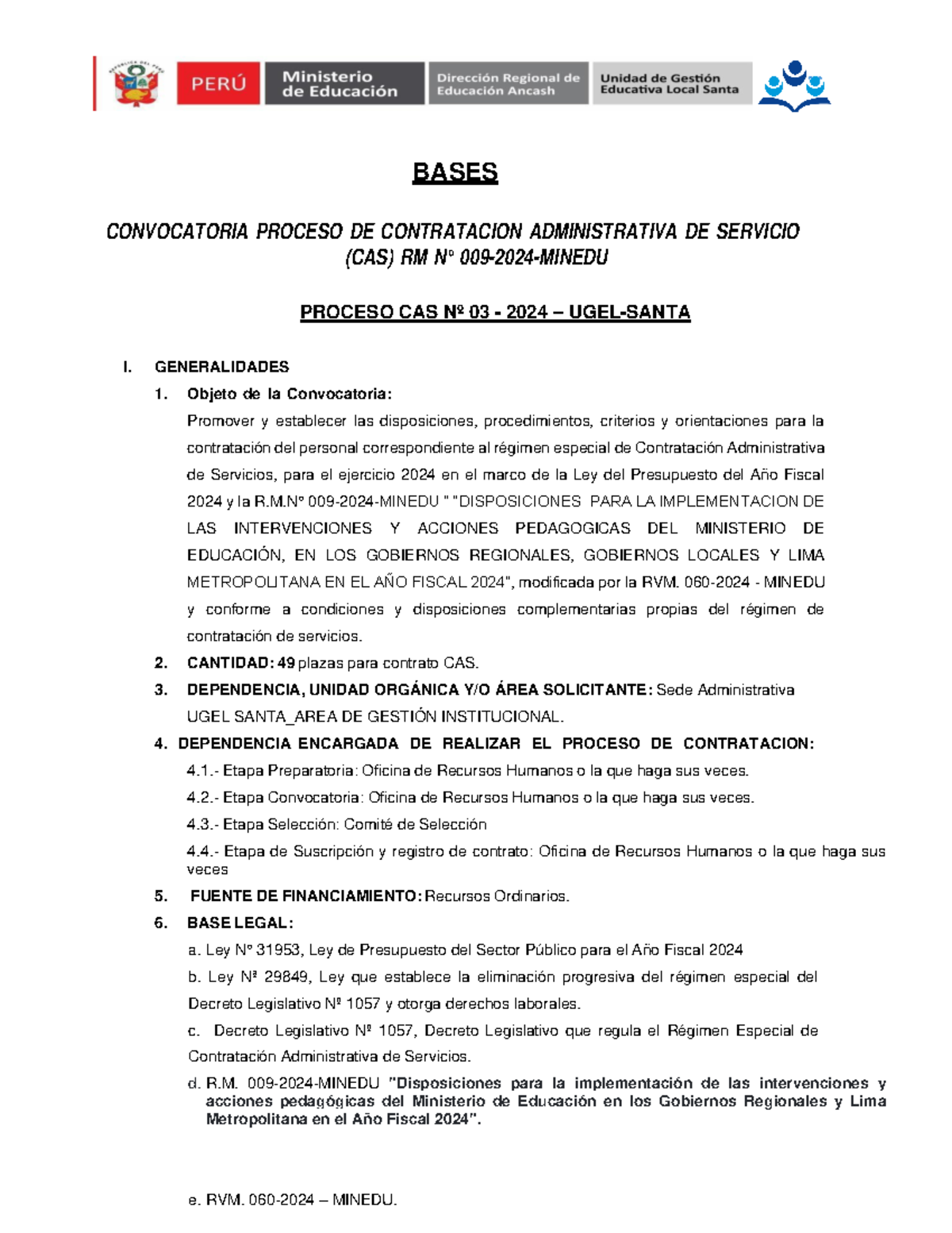 Bases CAS 03 -2024 - BASES CONVOCATORIA PROCESO DE CONTRATACION ...