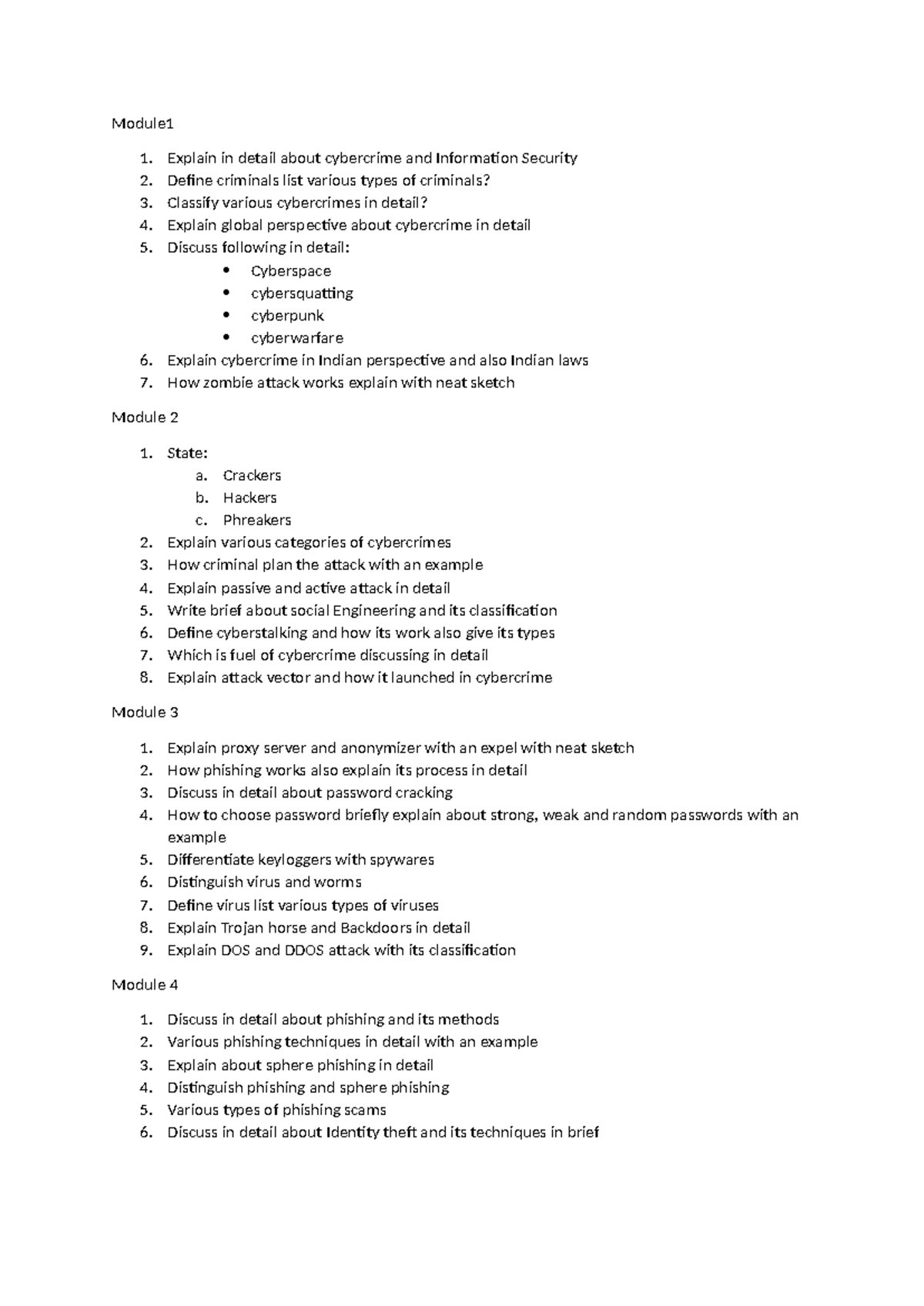 Cyber security important qtns modulewise - Module 1. Explain in detail ...