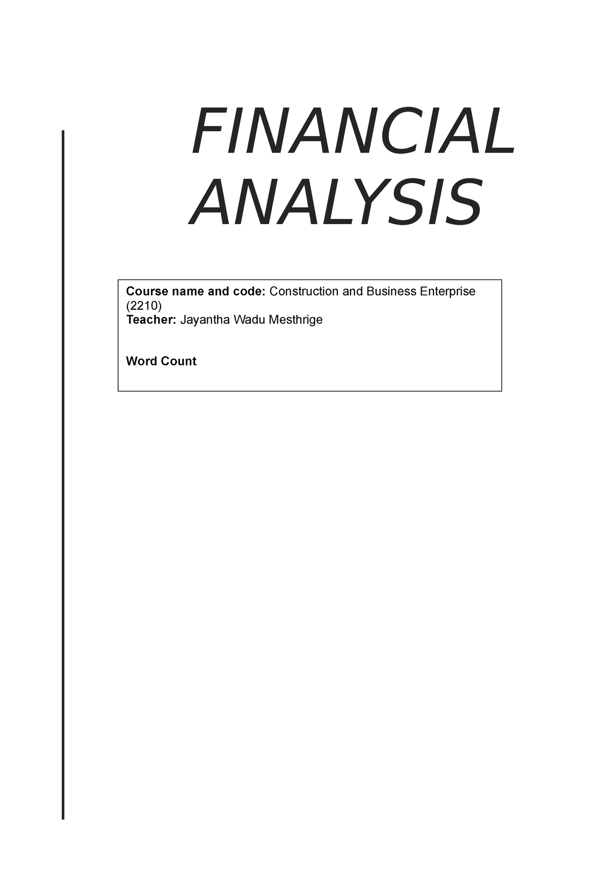 financial analysis of a company assignment