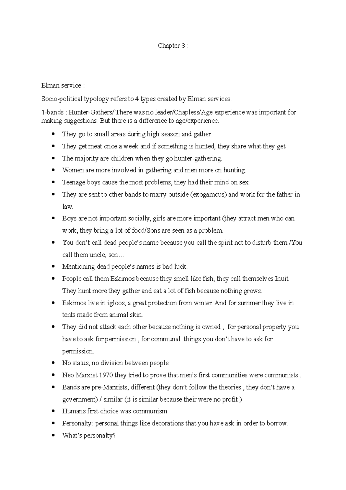 SSC Chapter 8 Notes 1 - Chapter 8 : Elman service : Socio-political ...