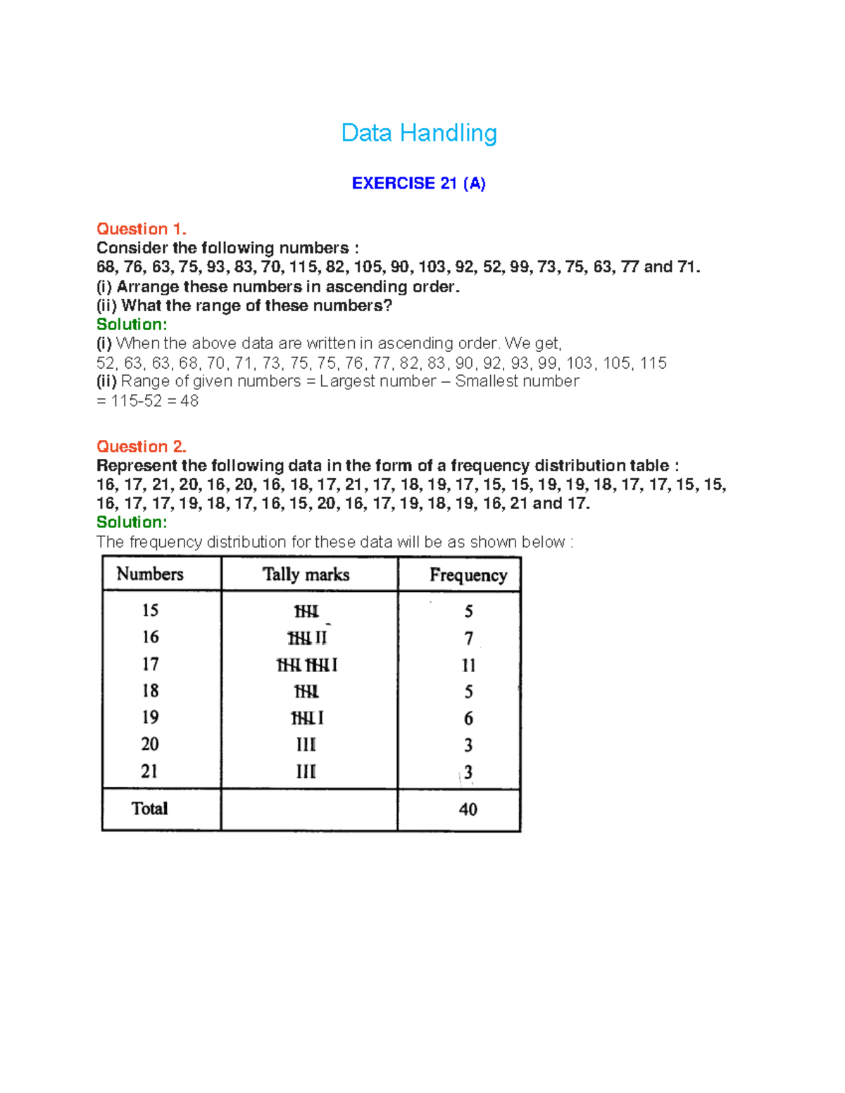 Data Handling - notes - ncertbooksolutions Data Handling EXERCISE 21 (A ...