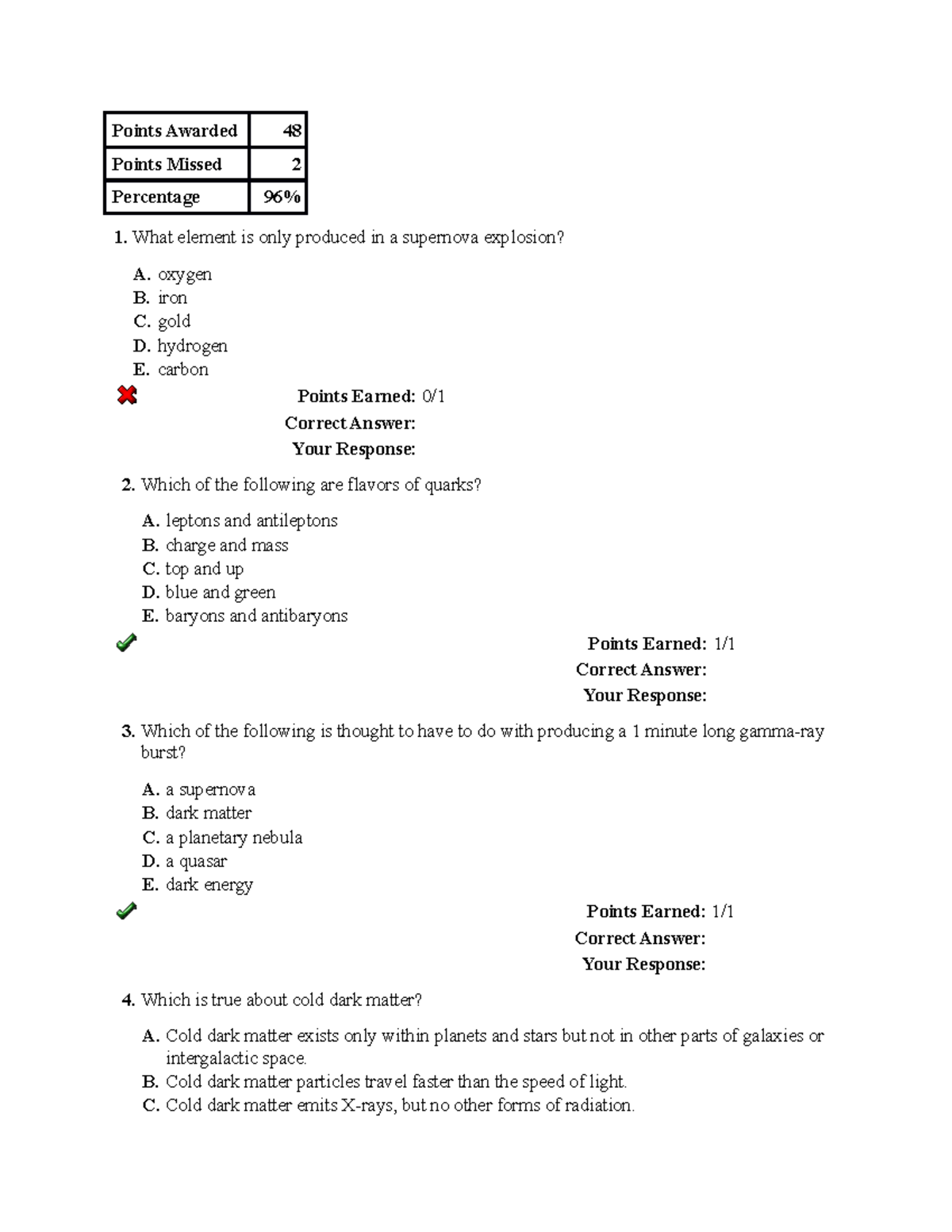 Exam 4 (practice) - Astro 001 Unit Test. Answers Same As The Exam ...