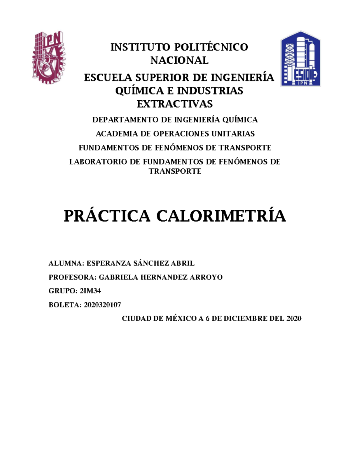 procedimiento experimental calorimetria