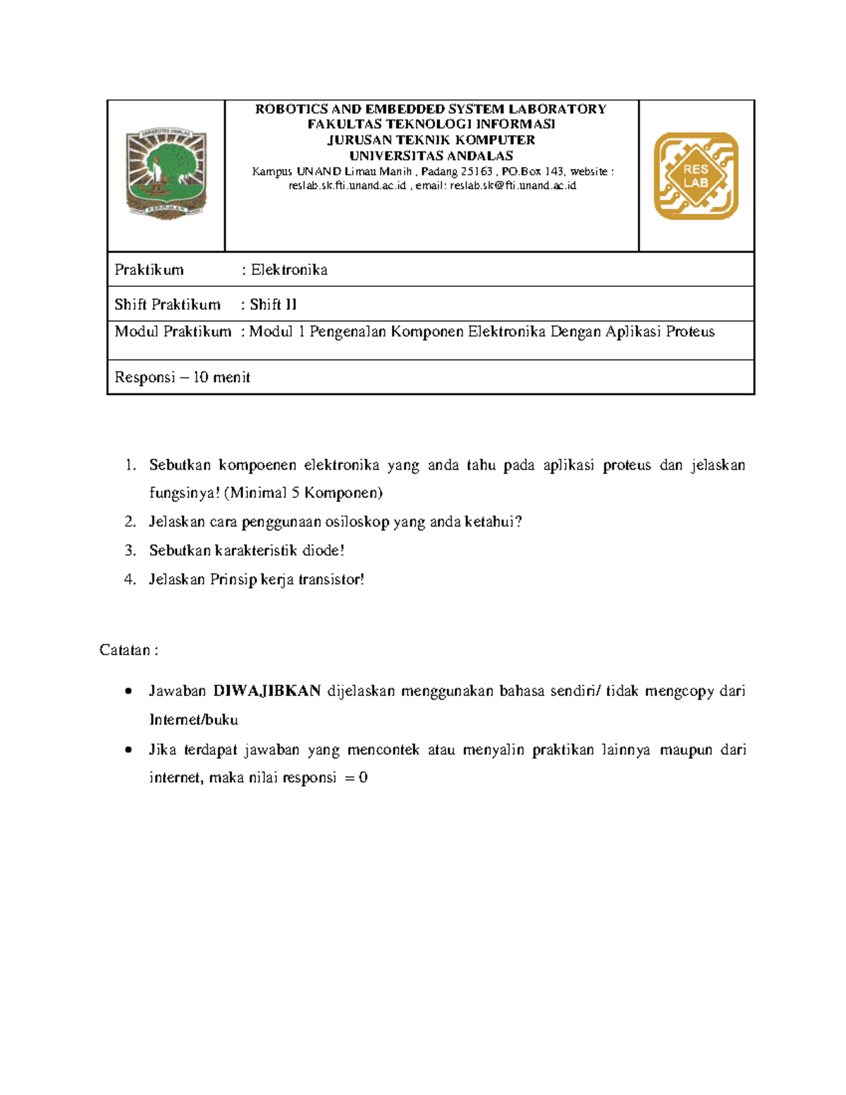 Responsi Modul 1 Shift II Prak Elektronika - ROBOTICS AND EMBEDDED ...