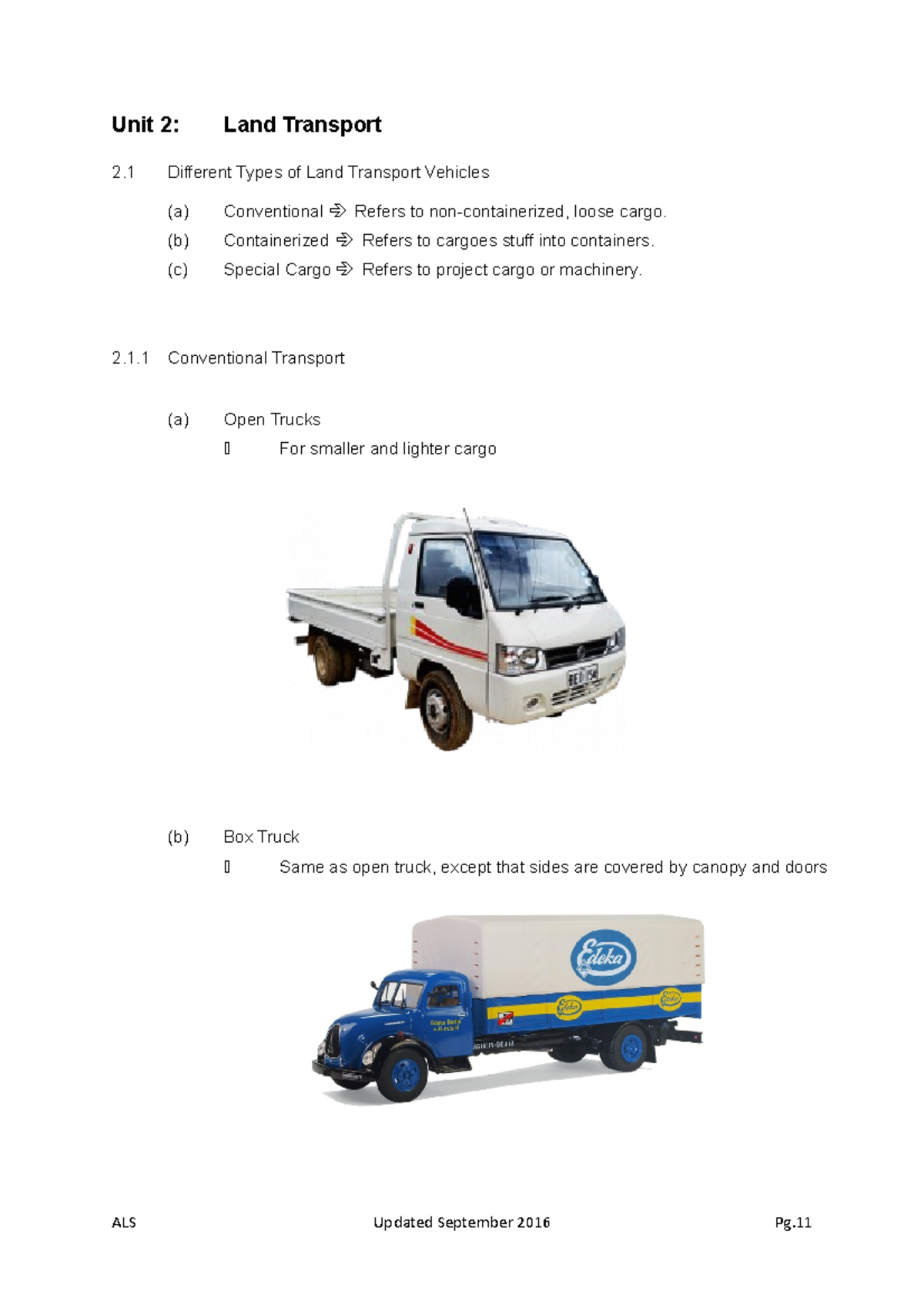 ALS 2.0 - Land Transport - Unit 2:Land Transport 2 Different Types of ...