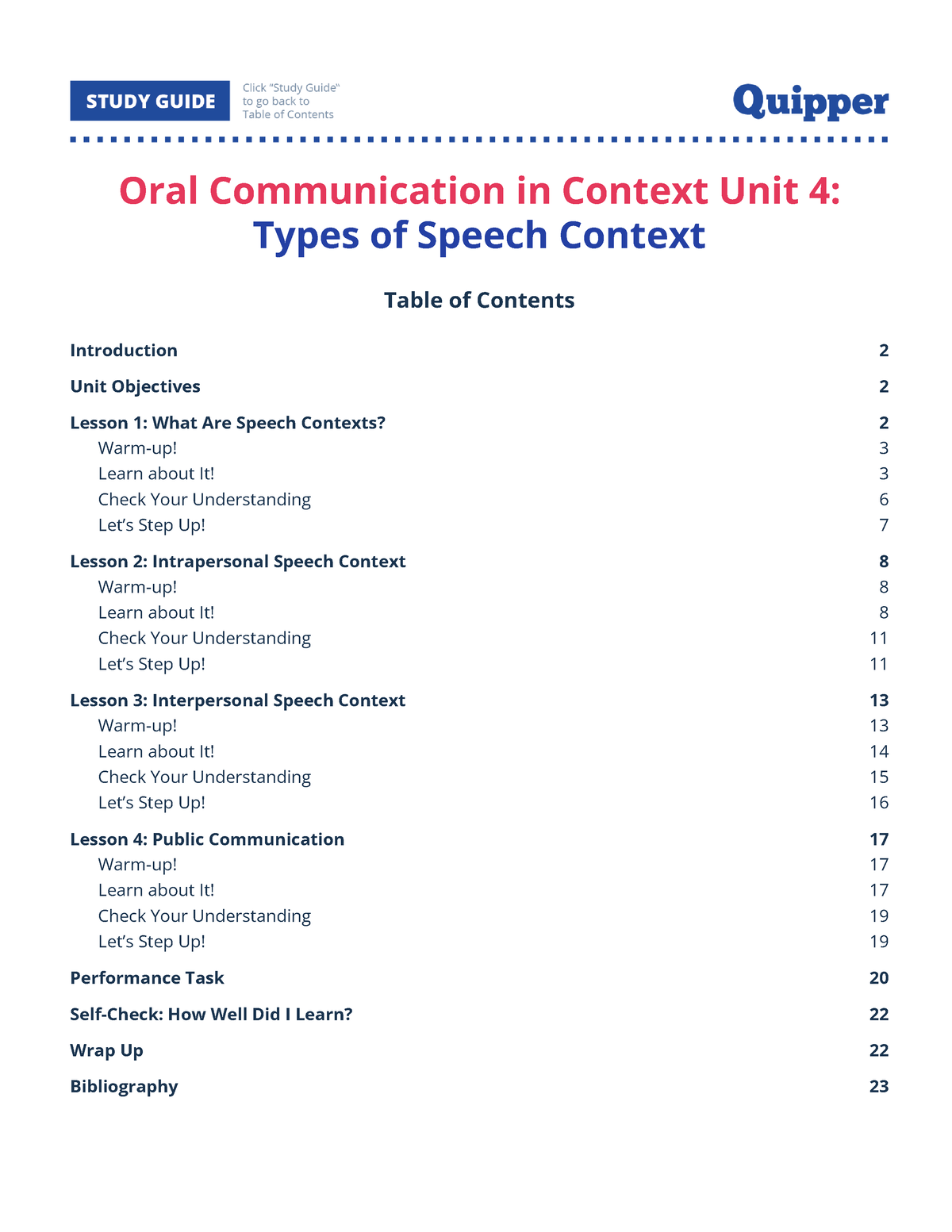 type of speech context quiz