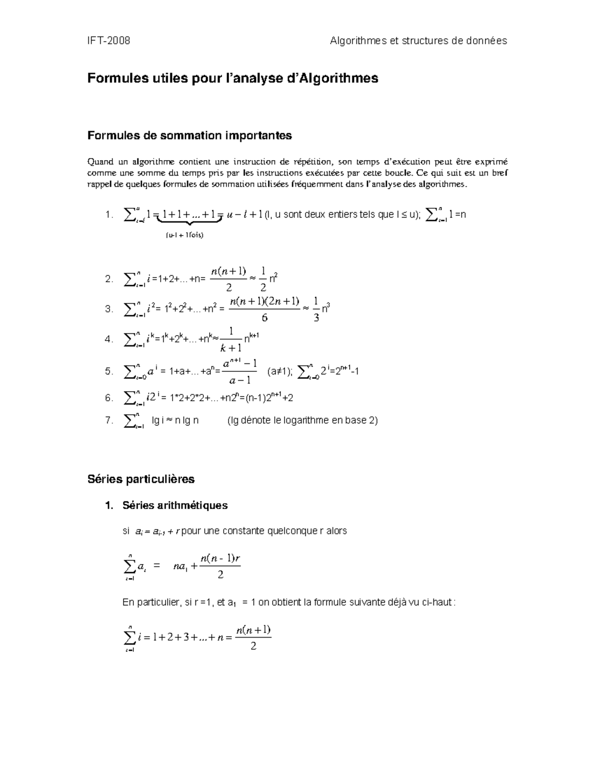 Aide Memoire - Asdasf - IFT-2008 Algorithmes Et Structures De Données ...