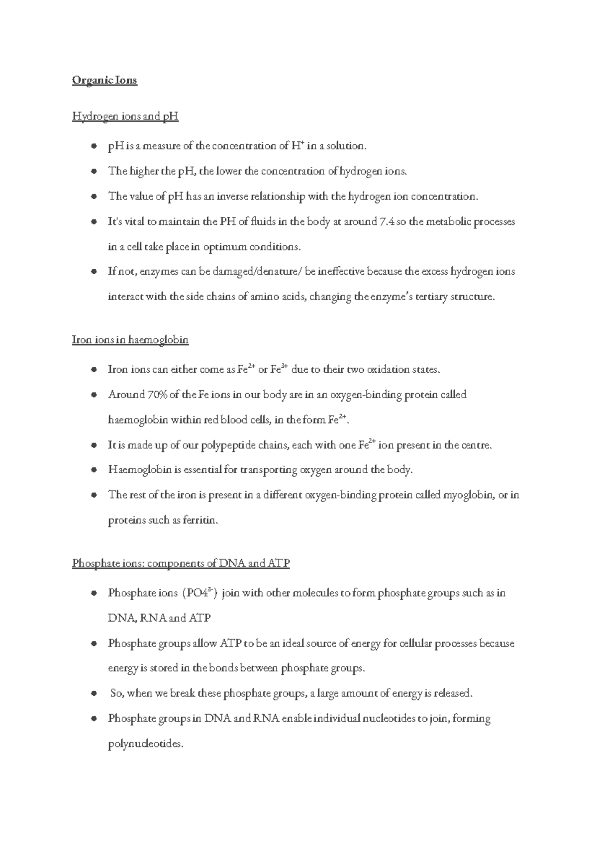 Organic Ions notes - Organic Ions Hydrogen ions and pH pH is a measure ...