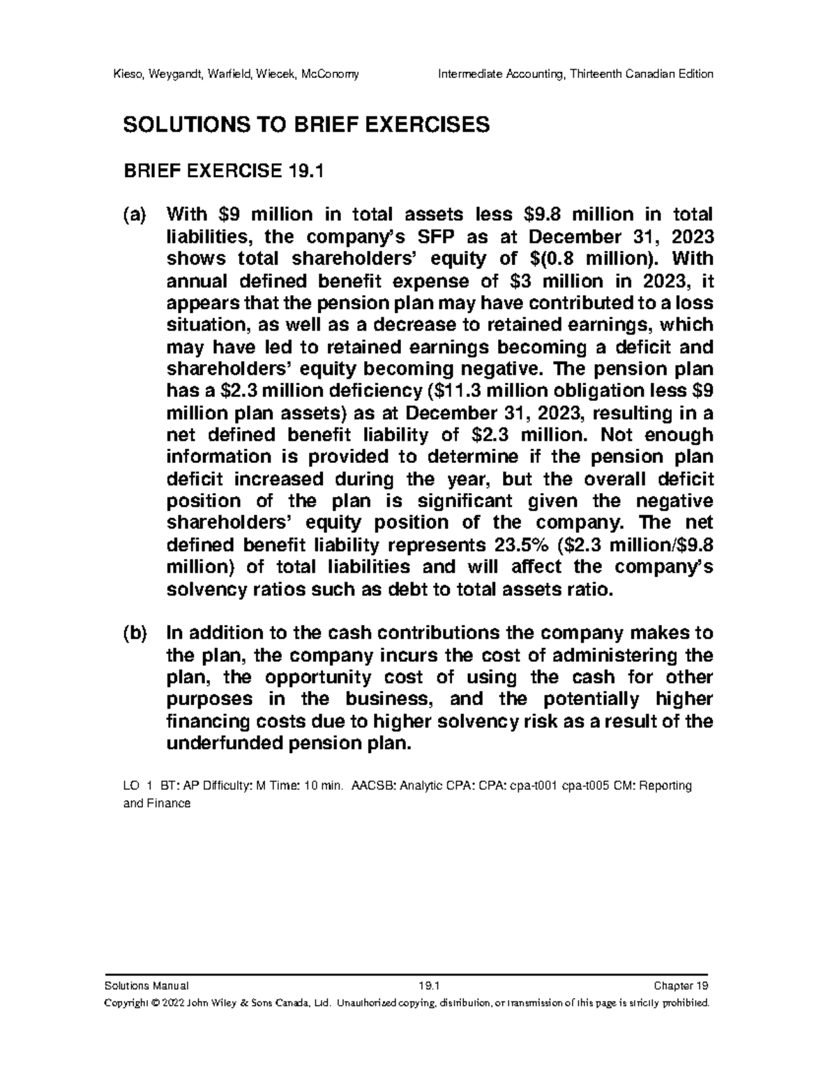 Ch19Exercise Solutions 13ce(Dec6 22) - Solutions Manual 19 Chapter 19 ...