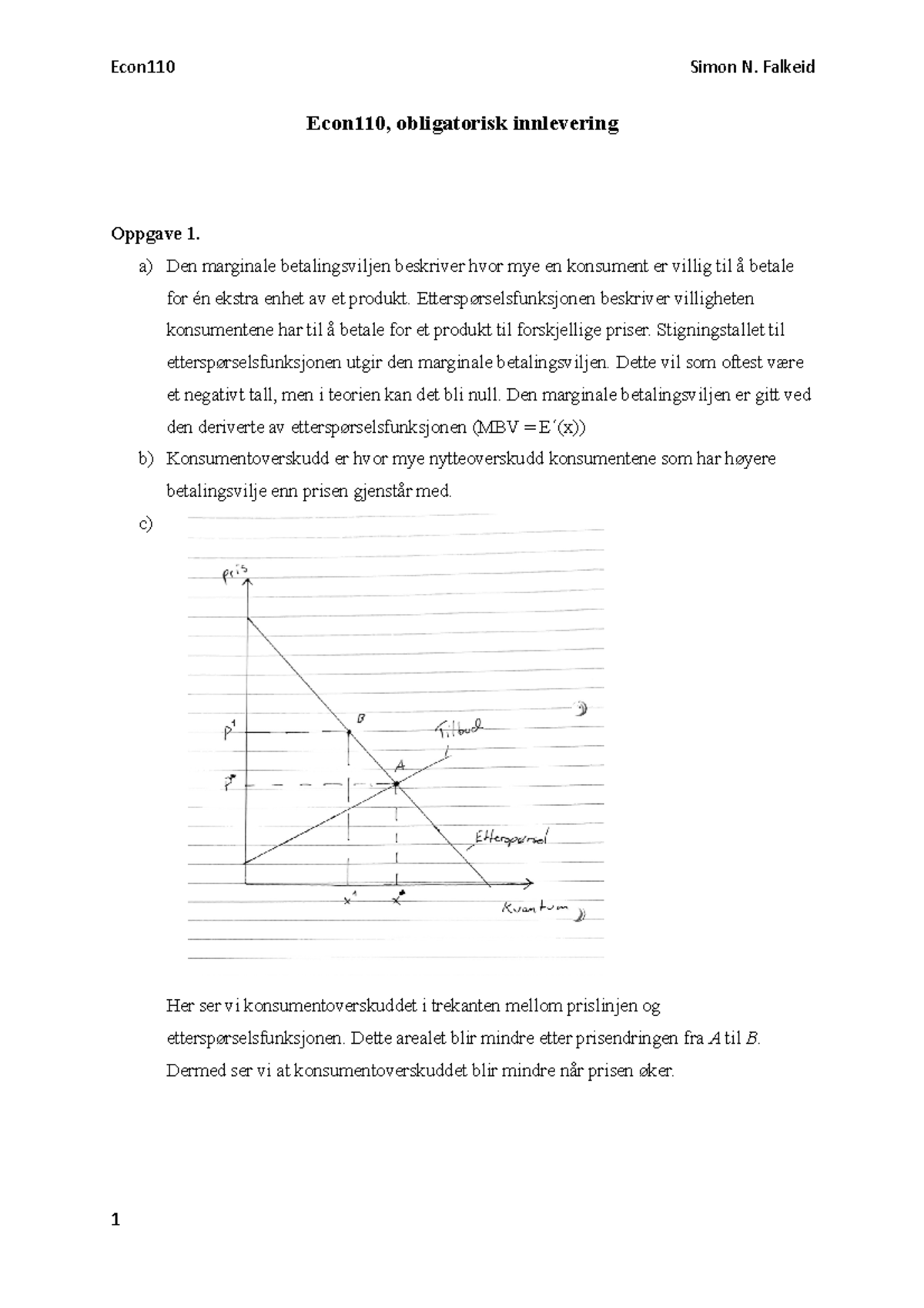 Econ110 Oblig - Econ110, Obligatorisk Innlevering Oppgave 1. A) Den ...