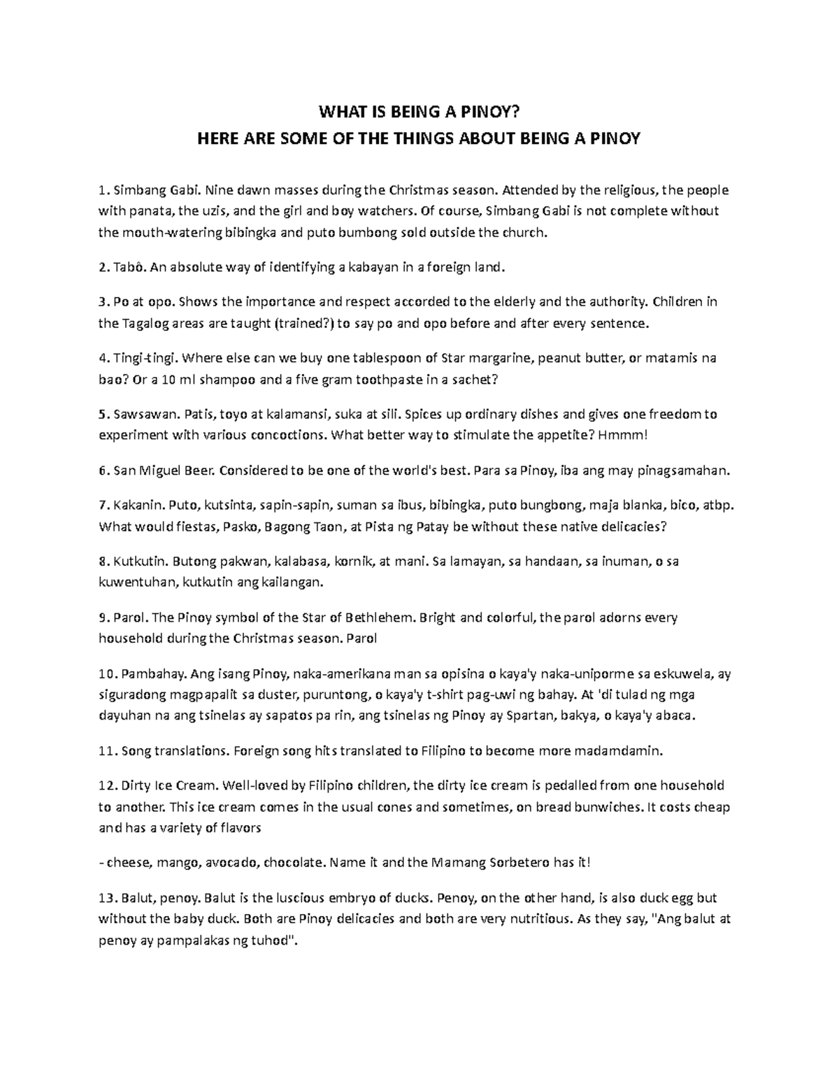 100 Things About Filipinos - WHAT IS BEING A PINOY? HERE ARE SOME OF ...