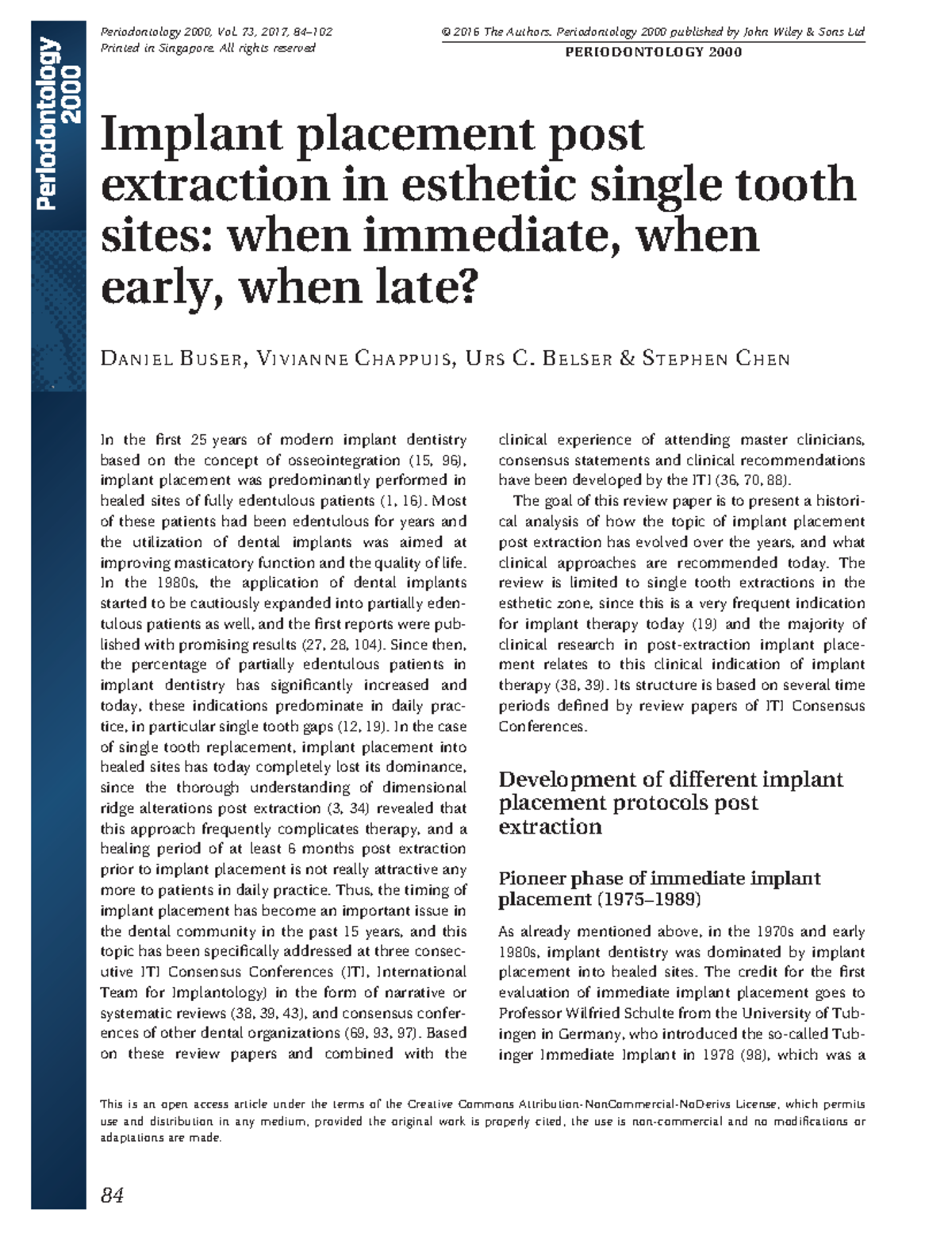 Periodontology 2000 2016 Buser Implant placement post extraction