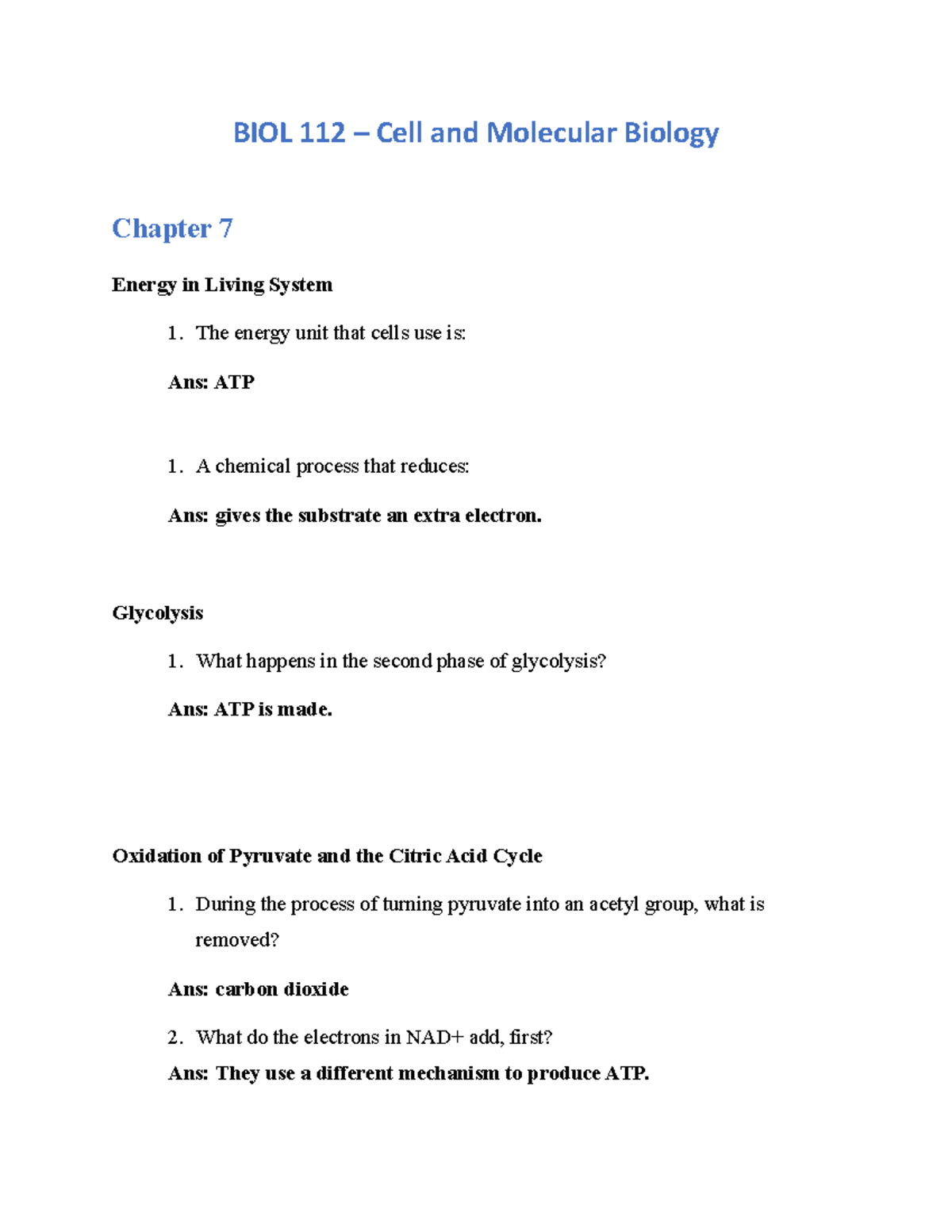 INTRODUCTION TO BIOLOGY BIOL112 (CHAPTER 7) - BIOL 112 – Cell And ...