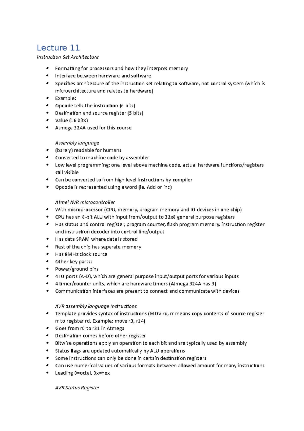 Lectures 11 12 and 13 - Lecture 11 Instruction Set Architecture ...