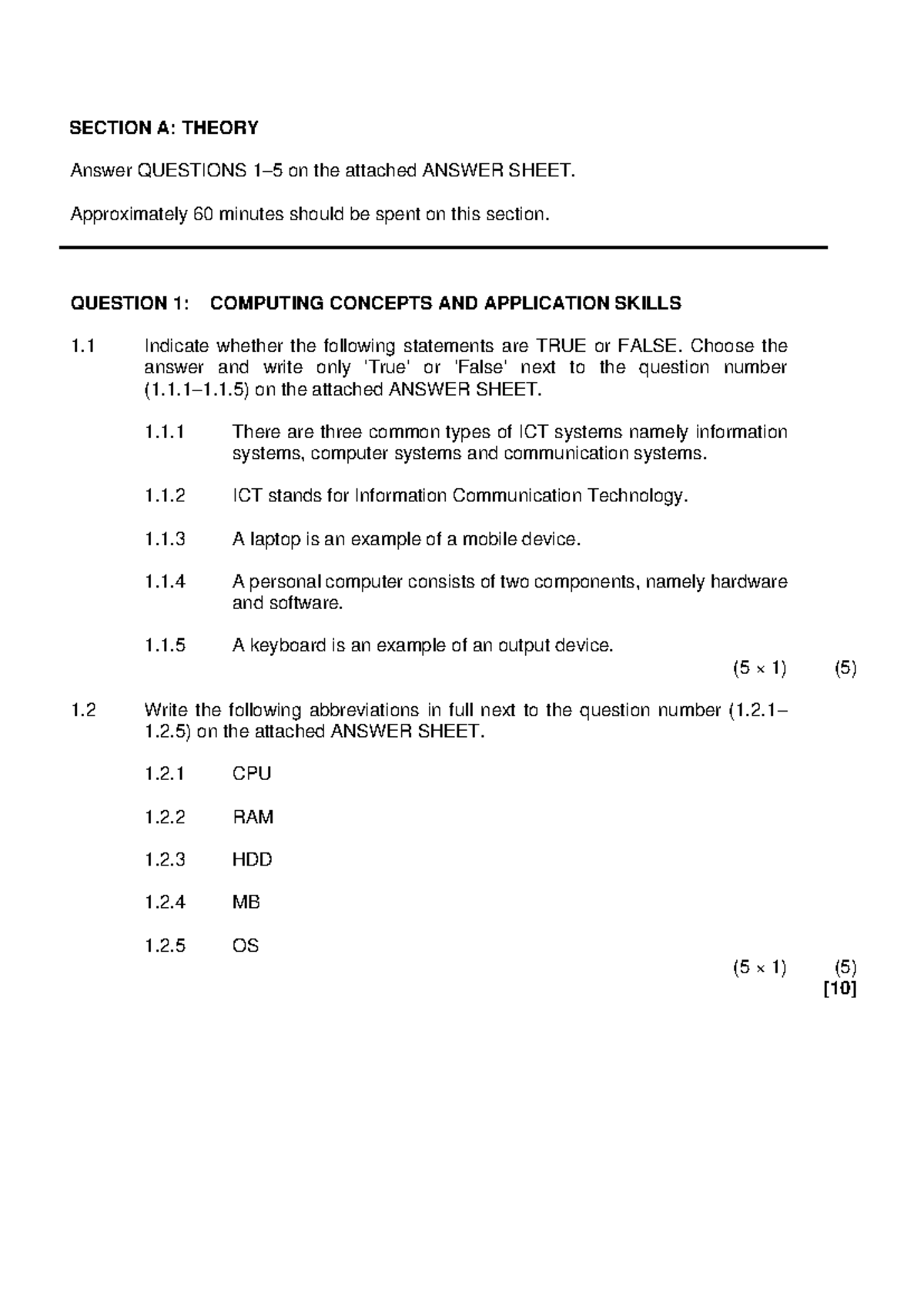 Theory - COMPUTER PRACTICE N4 QP JUNE 2021 - SECTION A: THEORY Answer ...
