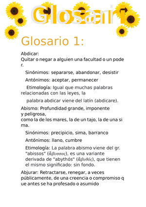 Glosario de gramatica trabajo Glosario 1 Abdicar Quitar o