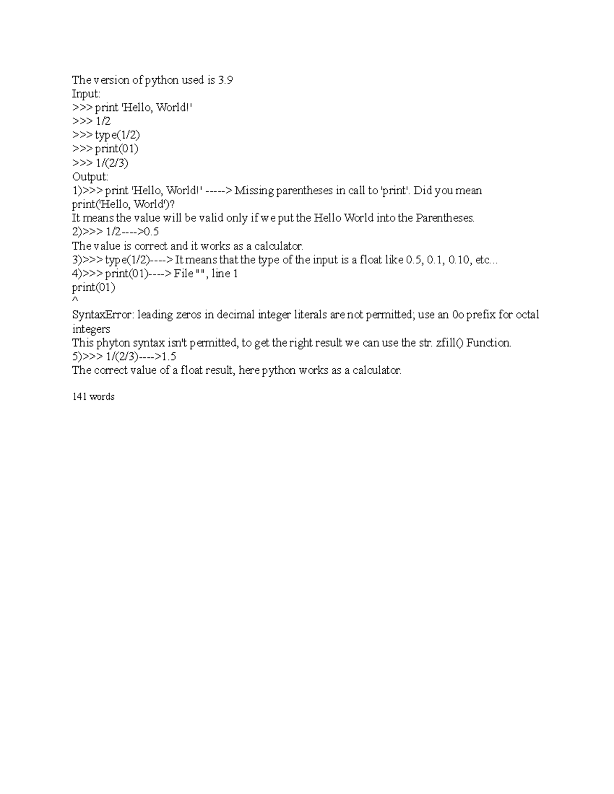 New Microsoft Word Document - The version of python used is 3. Input ...