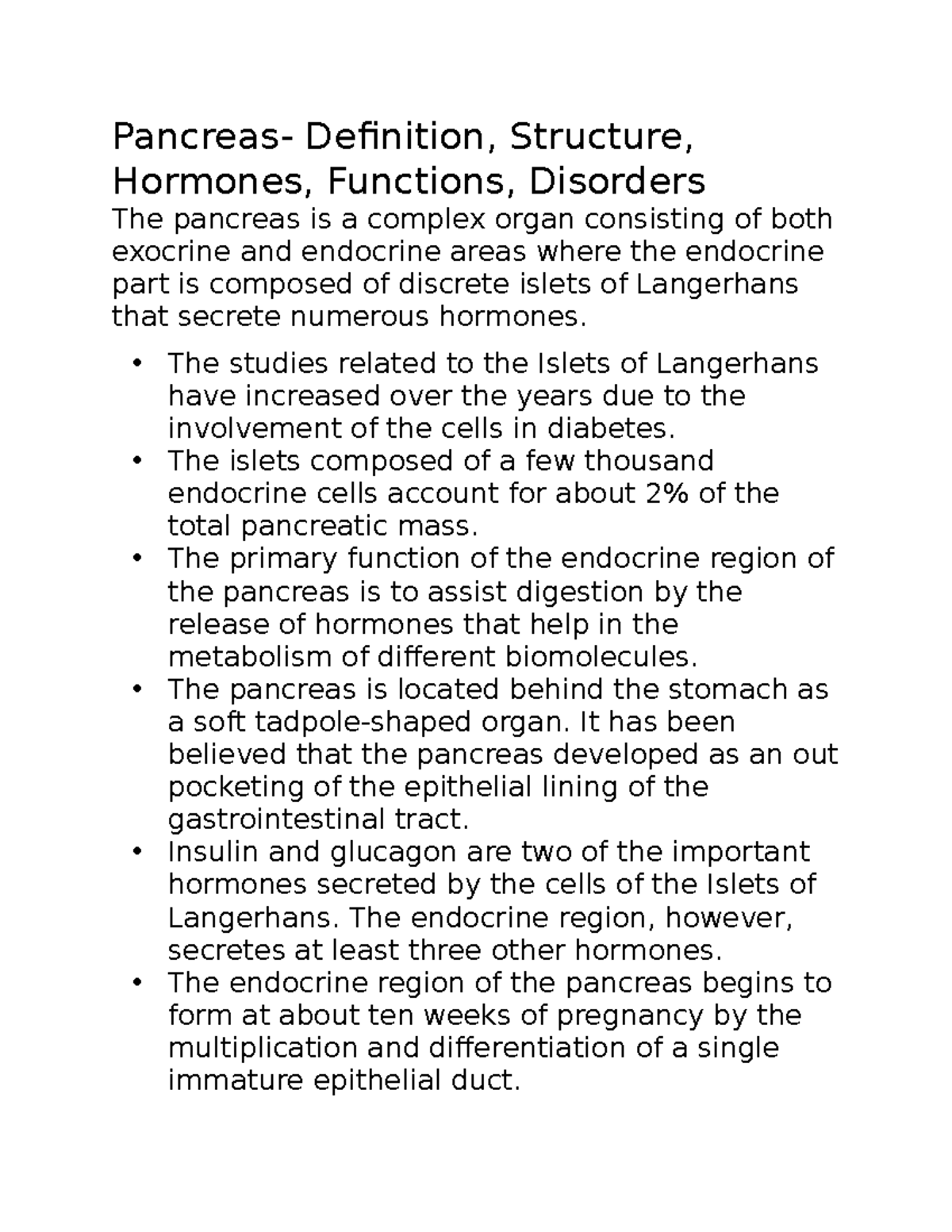 Bio 34 notes Pancreas Definition, Structure, Hormones, Functions
