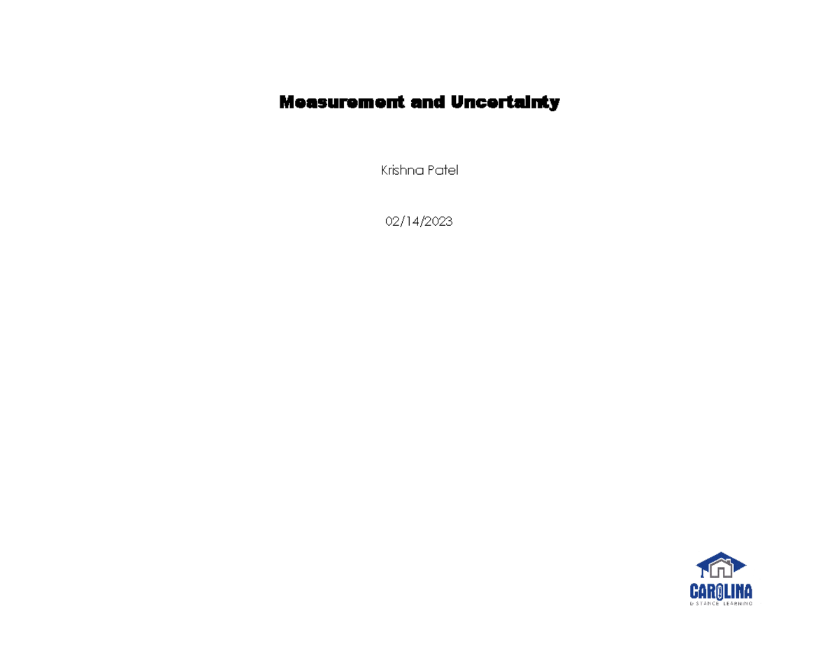Measurement and Uncertainty Lab Report Measurement and Uncertainty