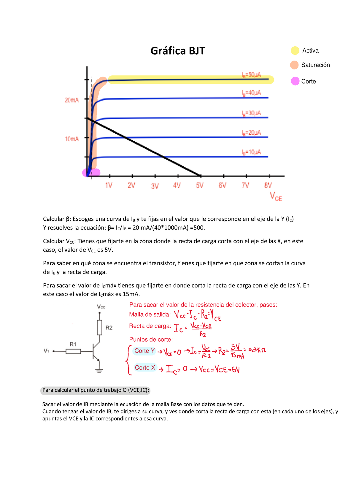 Gráfica BJT Apuntes Gráfica BJT Calcular β Escoges una curva de IB y te fijas en el