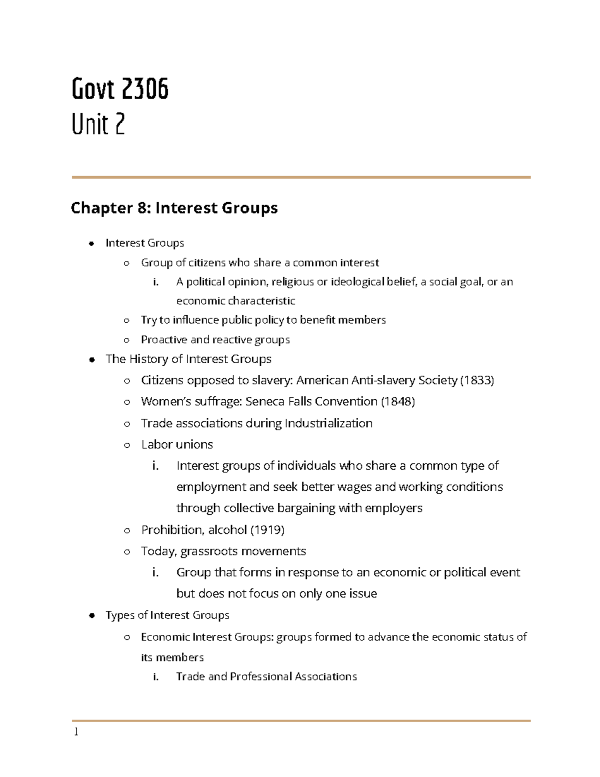 Govt Unit 2 Class Notes - Government 2306 With Sharon Davis - Govt 2306 ...