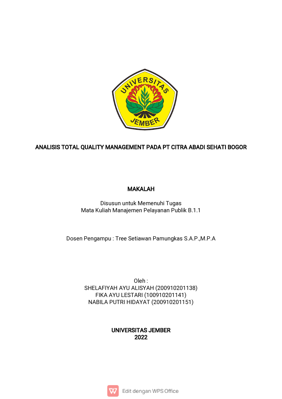 Makalah Kelompok MMP B - ANALISIS TOTAL QUALITY MANAGEMENT PADA PT ...