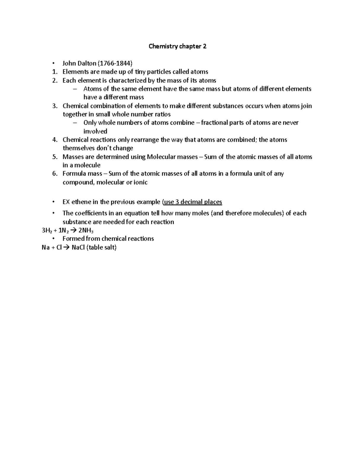 Chemistry chapter 2 - Lecture notes 2 - Chemistry chapter 2 John Dalton ...