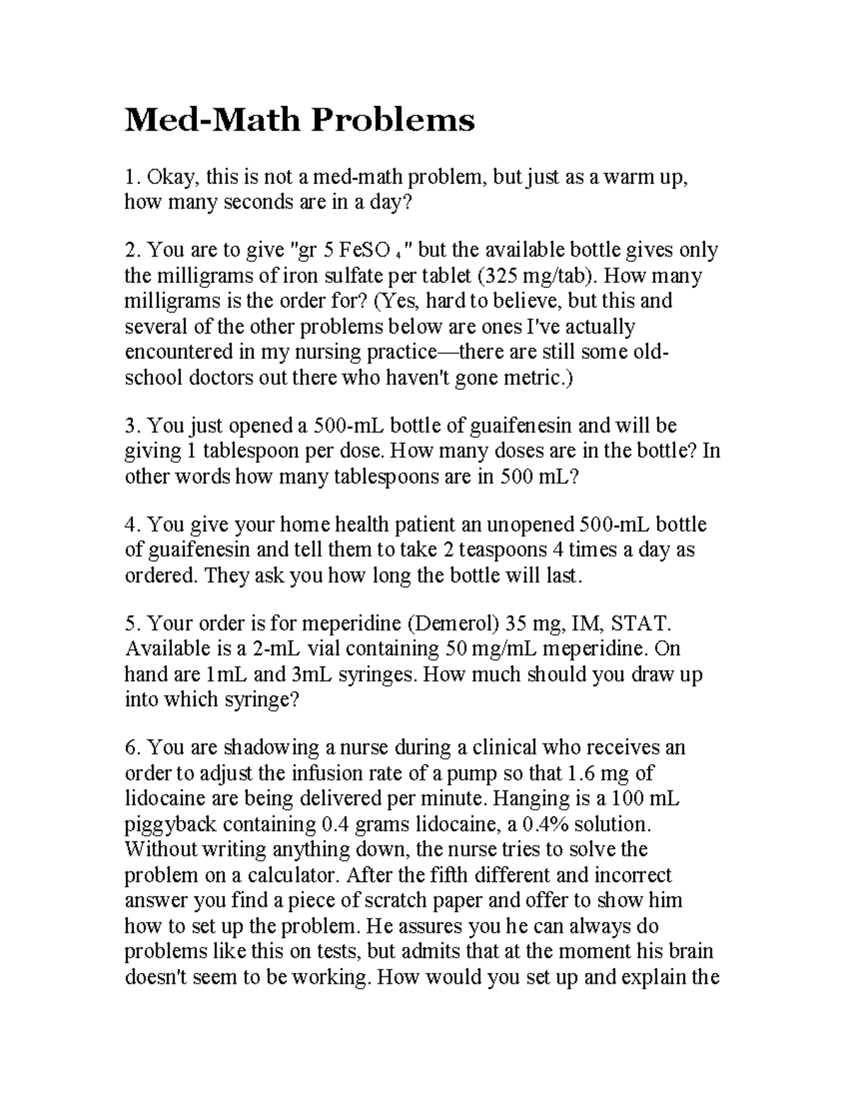 Medmathquestions These are medication math practice problems. Med