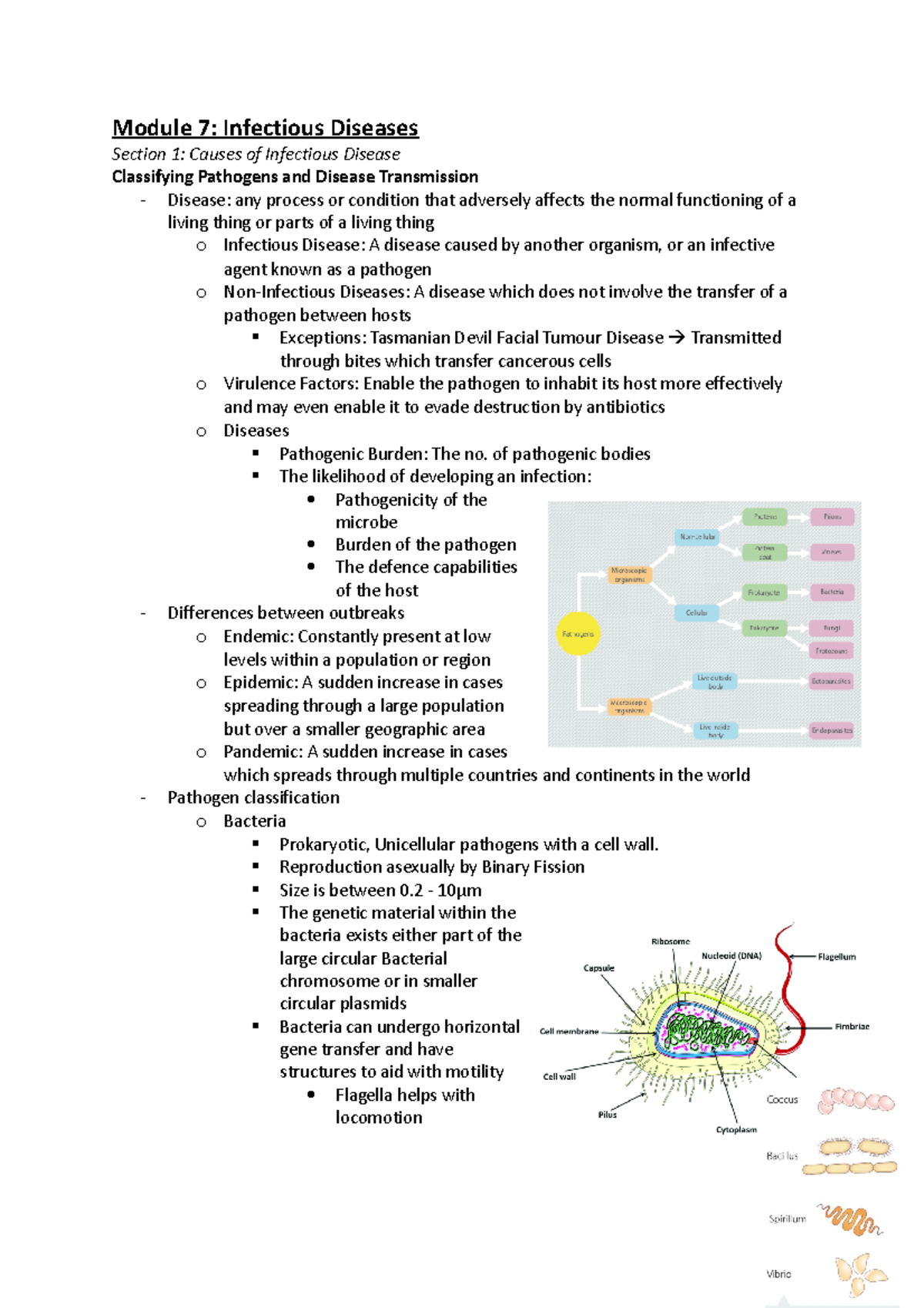 Module 7 Notes - Module 7: Infectious Diseases Section 1: Causes Of ...