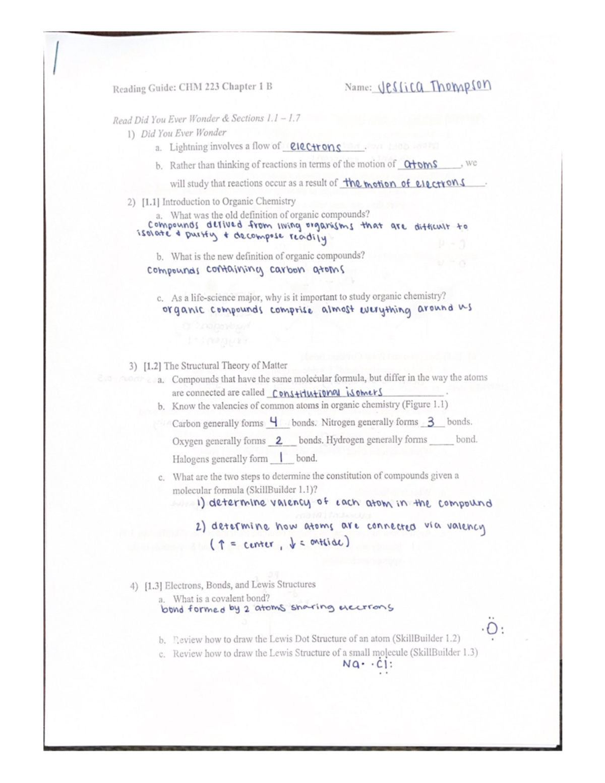 1b Reading Guide - Notes - Reading Guide: CHM 223 Chapter 1 B Name ...