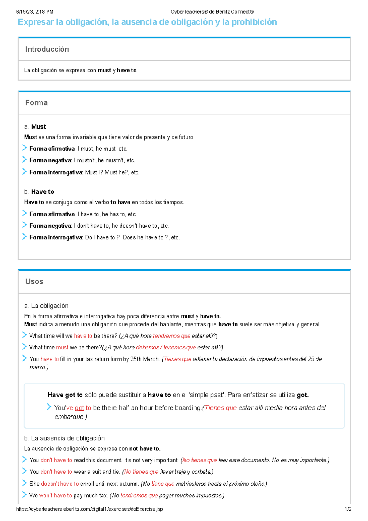 Leccion 33 - 6/19/23, 2:18 PM CyberTeachers® de Berlitz Connect® - Studocu