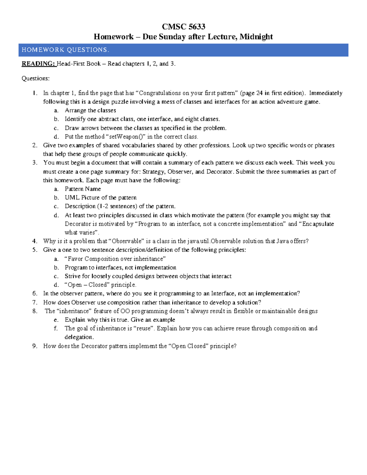 Homework 1 - CMSC 5633 Homework – Due Sunday after Lecture, Midnight ...