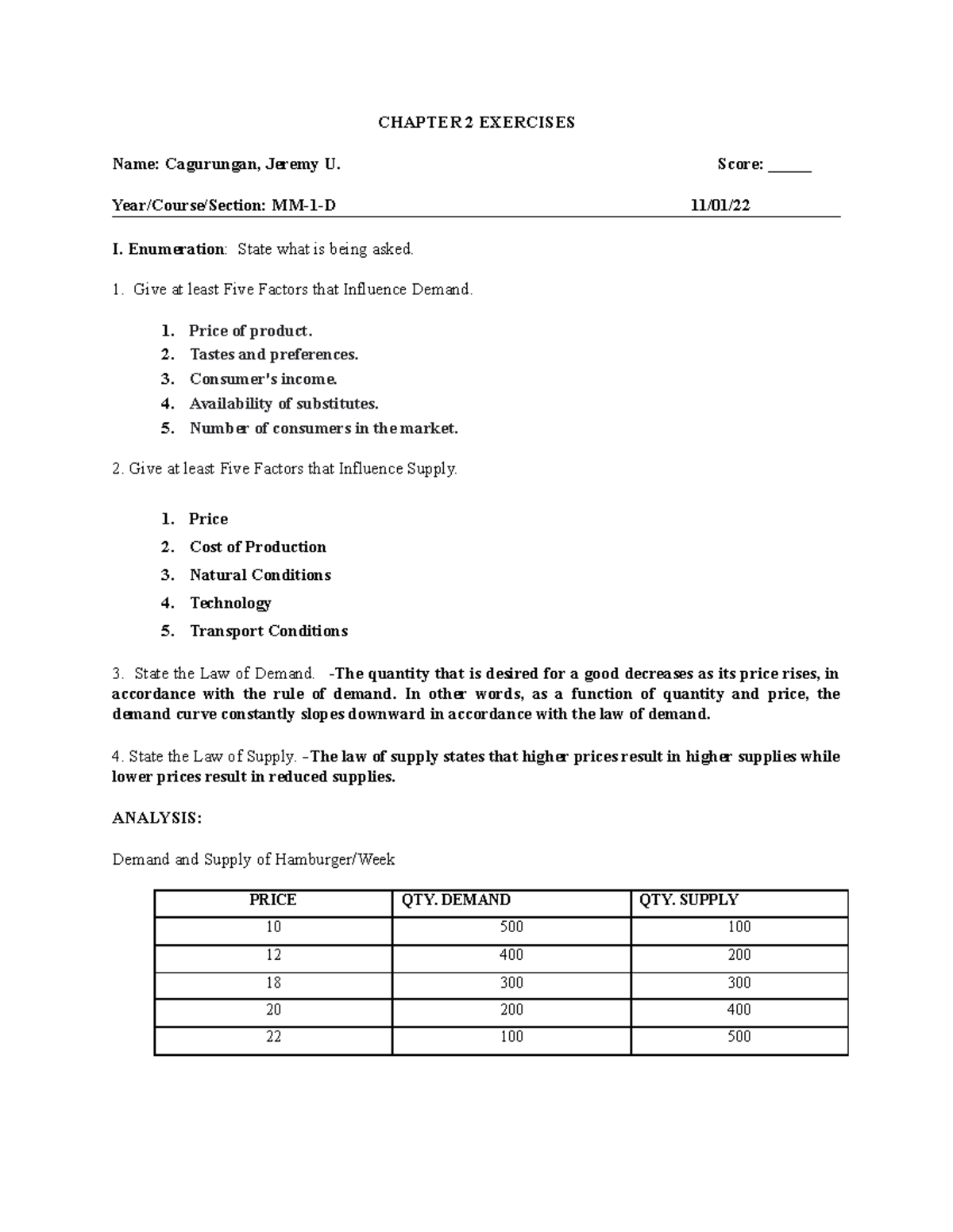 Act-2 - hahaha - CHAPTER 2 EXERCISES Name: Cagurungan, Jeremy U. Score ...