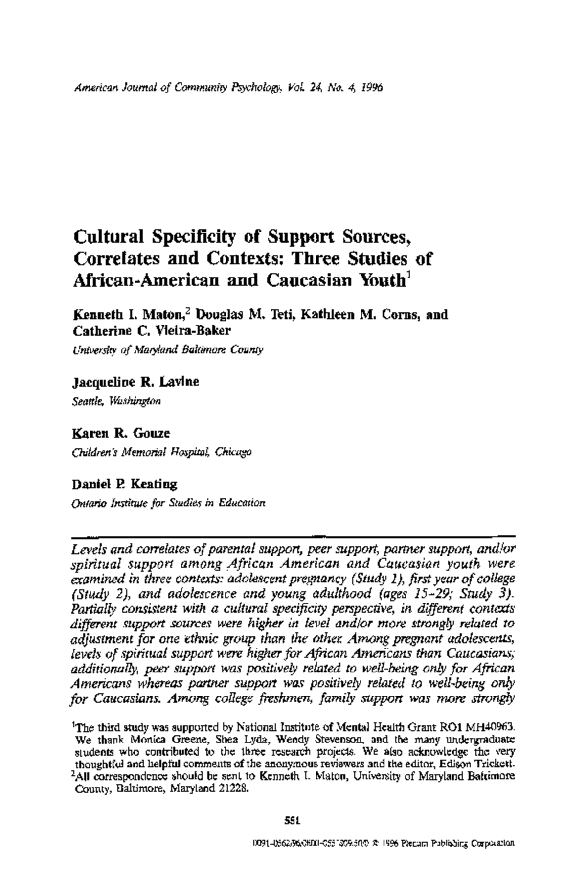 Cultural specificity of support sources - American Journal of Community ...