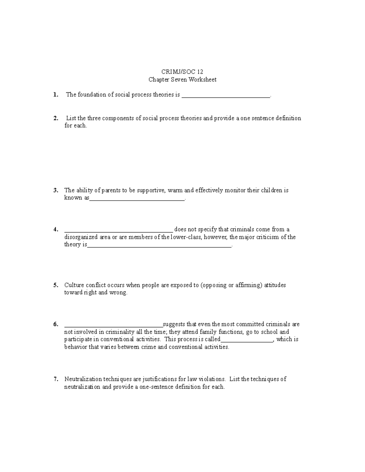 Study Guide Chapter Seven - CRIMJ/SOC 12 Chapter Seven Worksheet The ...