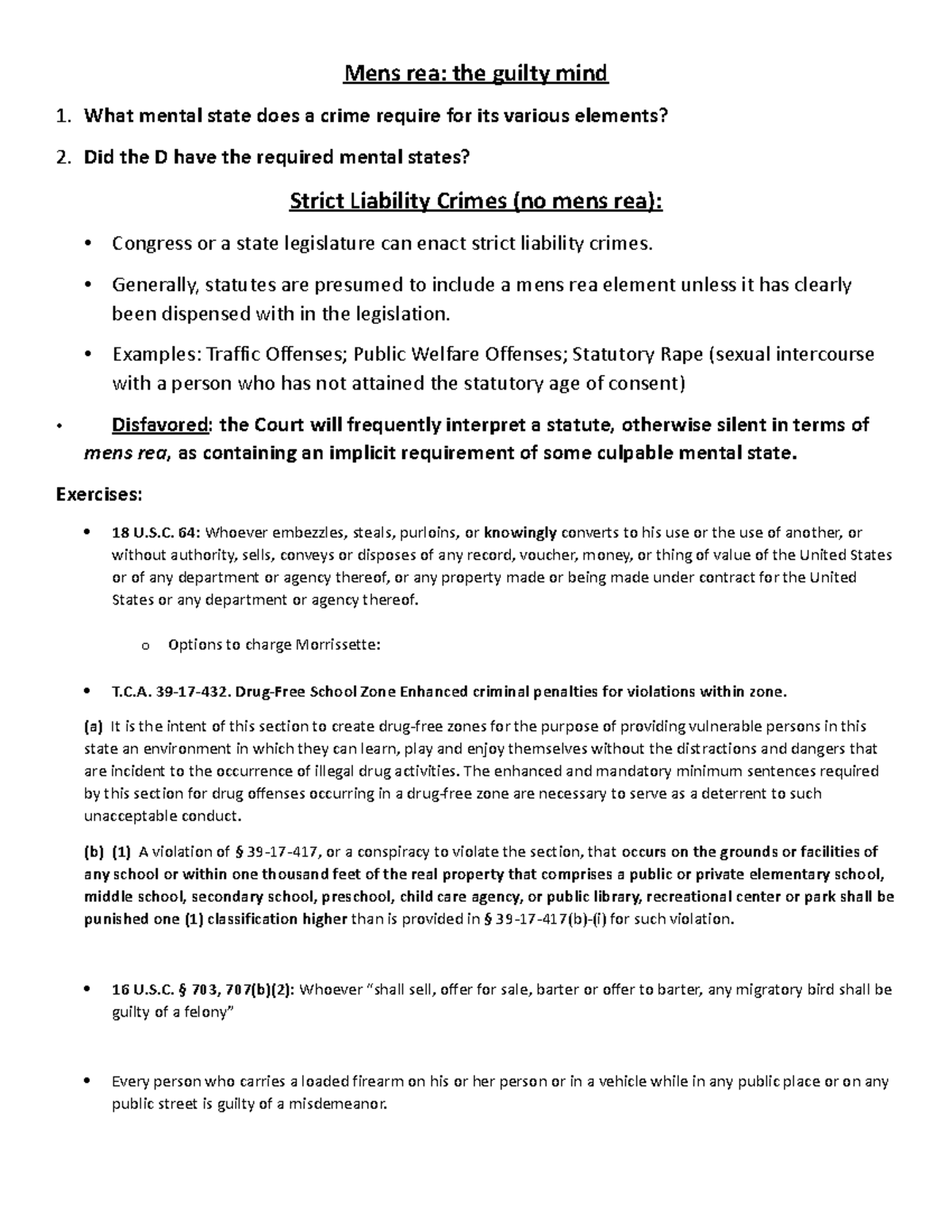 Strict Liability and Common Law Mens rea Cheat Sheet - Mens rea: the ...