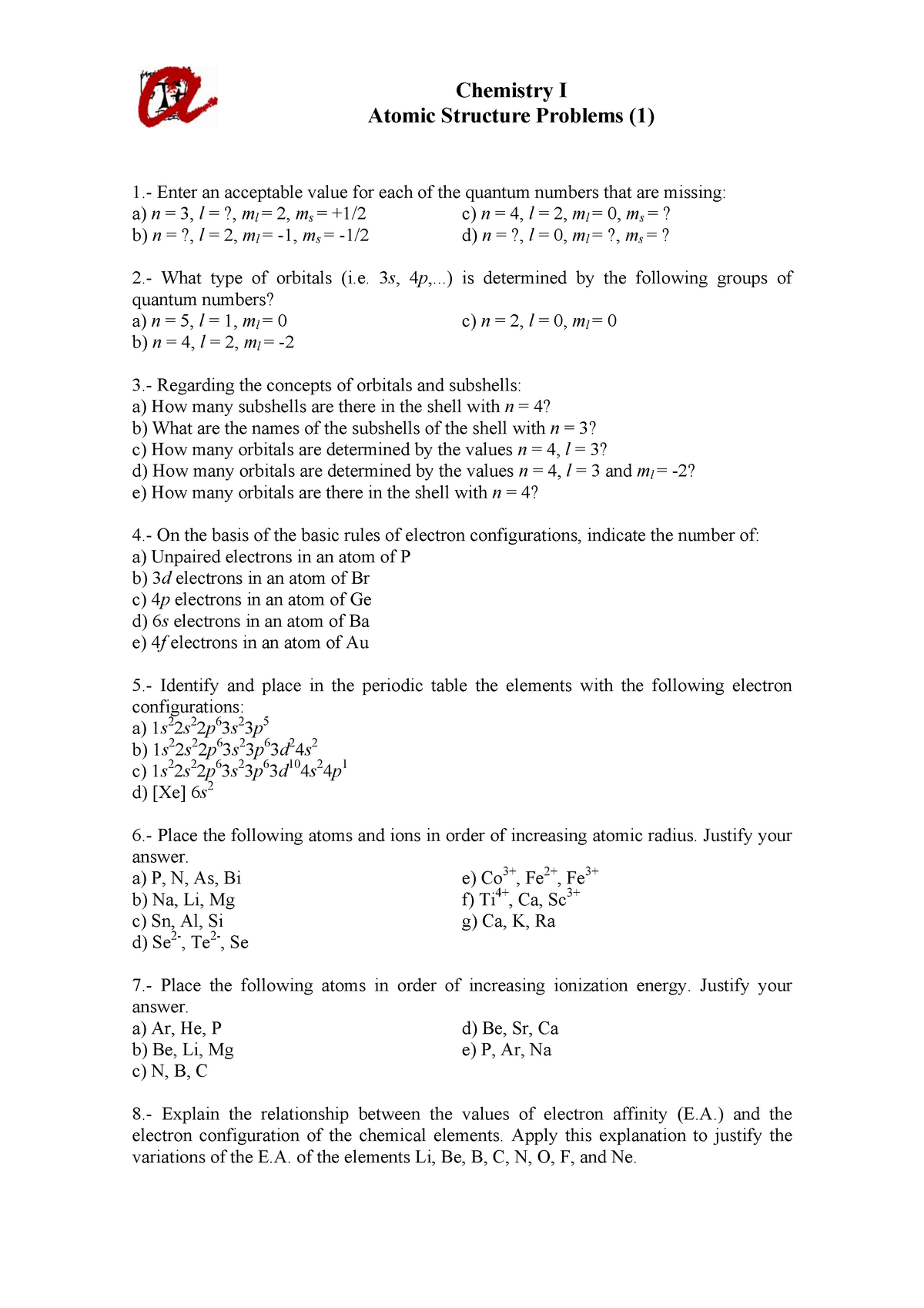 Atomic Struture Problems I Studocu